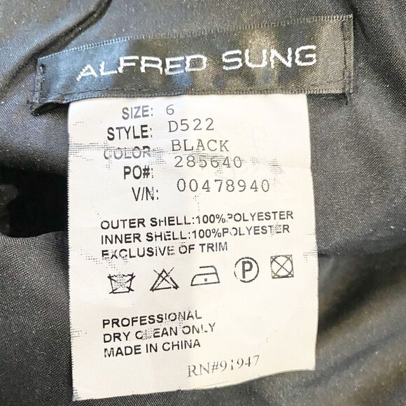 Alfred Sung D522 Women's Size 6 Black A-Line Midi Sleeveless Cocktail Dress Zip - Picture 6 of 10